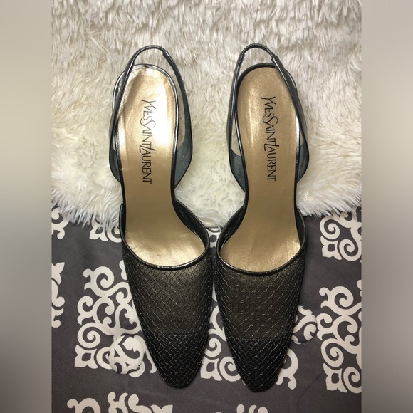 Yves Saint Laurent Vintage Metallic Black Slingback Heels size 9 - Picture 5 of 13